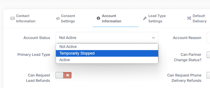 Partner Status Management | Not Active vs. Stopped