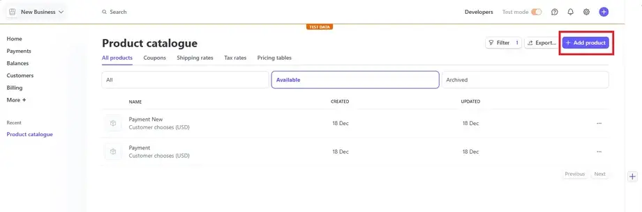 Step 2: Add a Product in Stripe