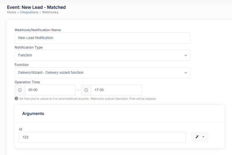 Setting time for API webhook events