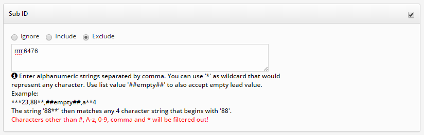 SubID Wildcard filter example