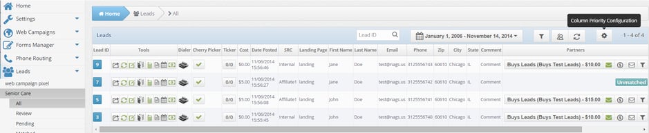 column priority configuration