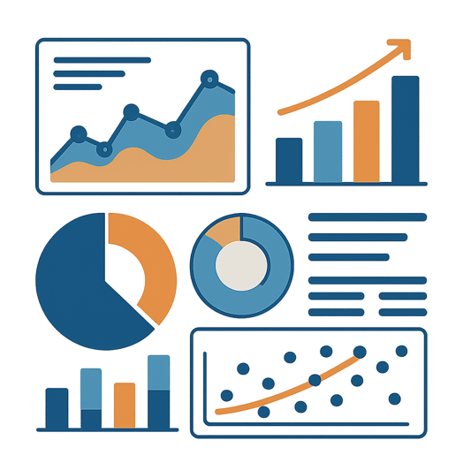 analytics software blue and orange tones no letters titles no background no people