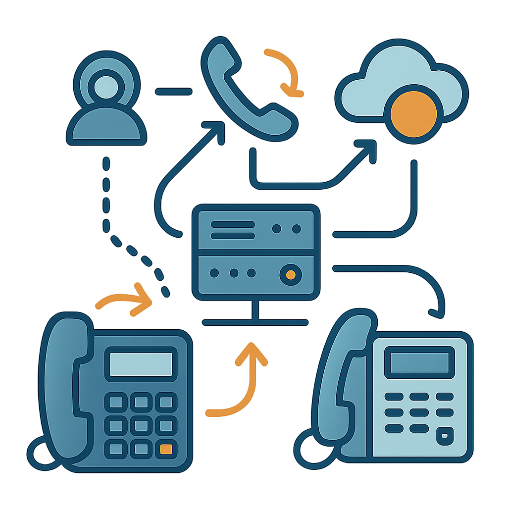 sophisticated phone routing system In tones of blue and orange No background no texts titles-1