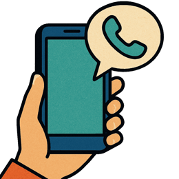 The image depicts a stylized illustration of a hand holding a smartphone with a speech bubble emanating from the screen suggesting the action of making a phone call-3