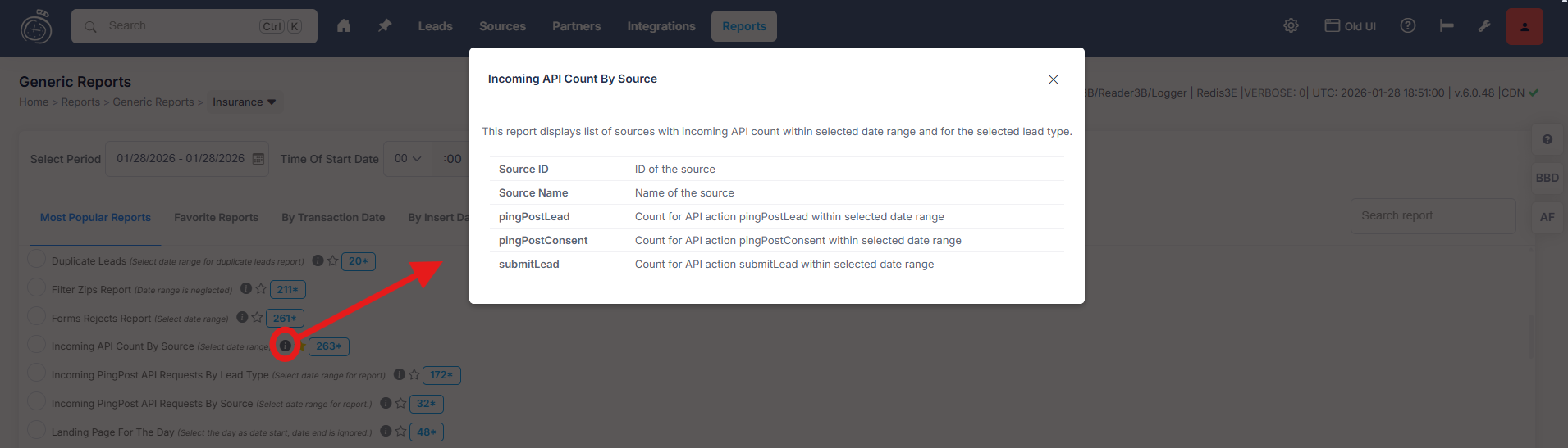 incoming api by source report