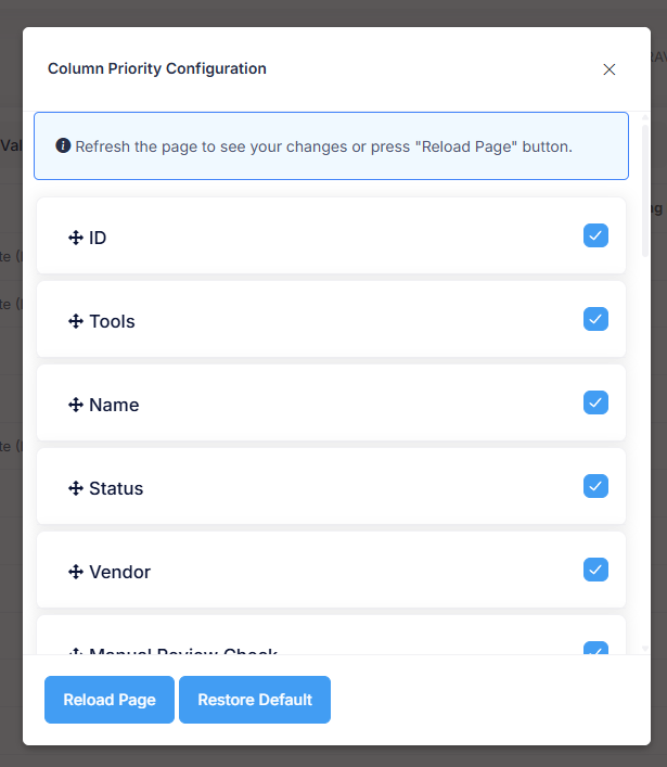 Column priority checked