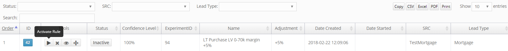 Bid Experiment Results