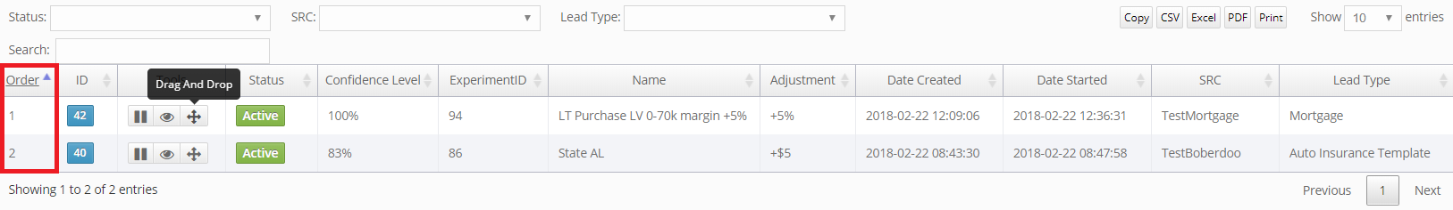 Bid Experiment Results