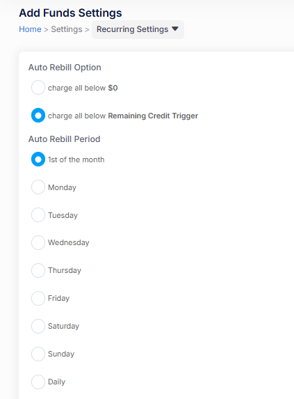 add funds setting add funds setting