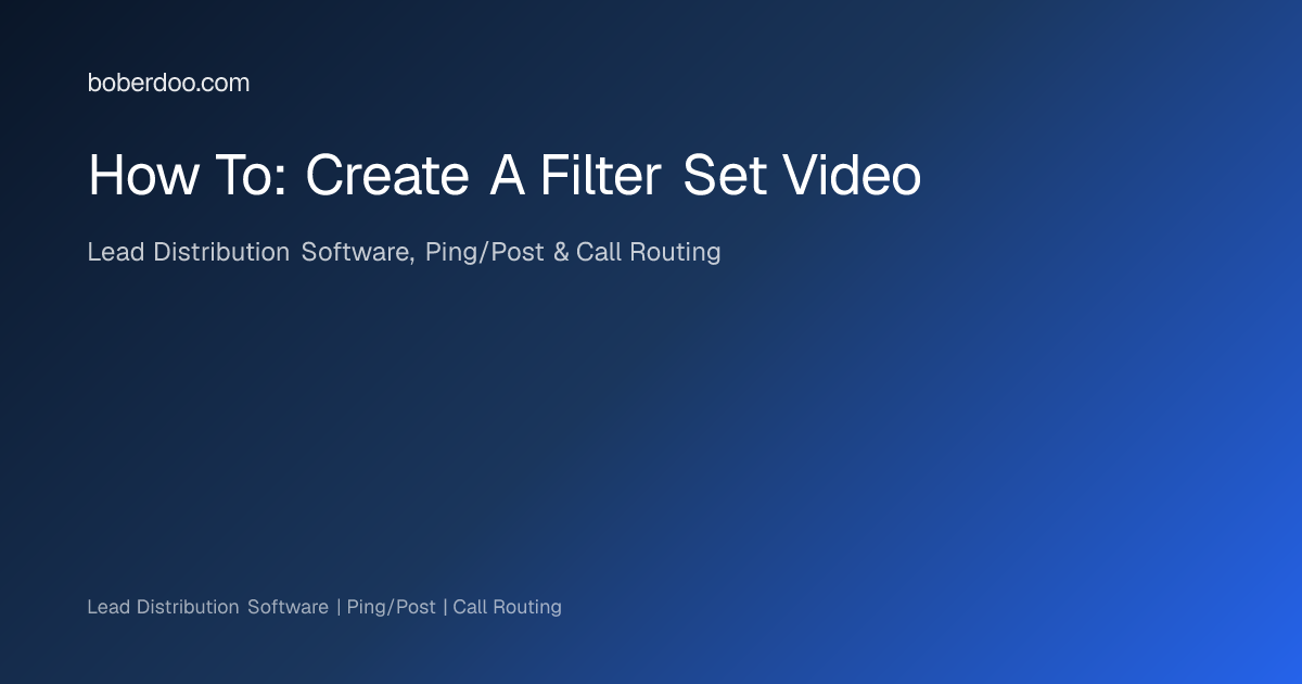 How To: Create A Filter Set Video