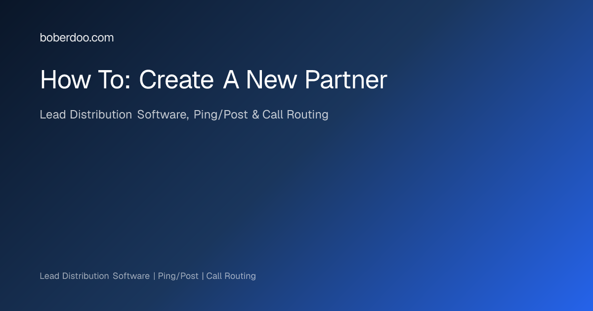 How To: Create A New Partner